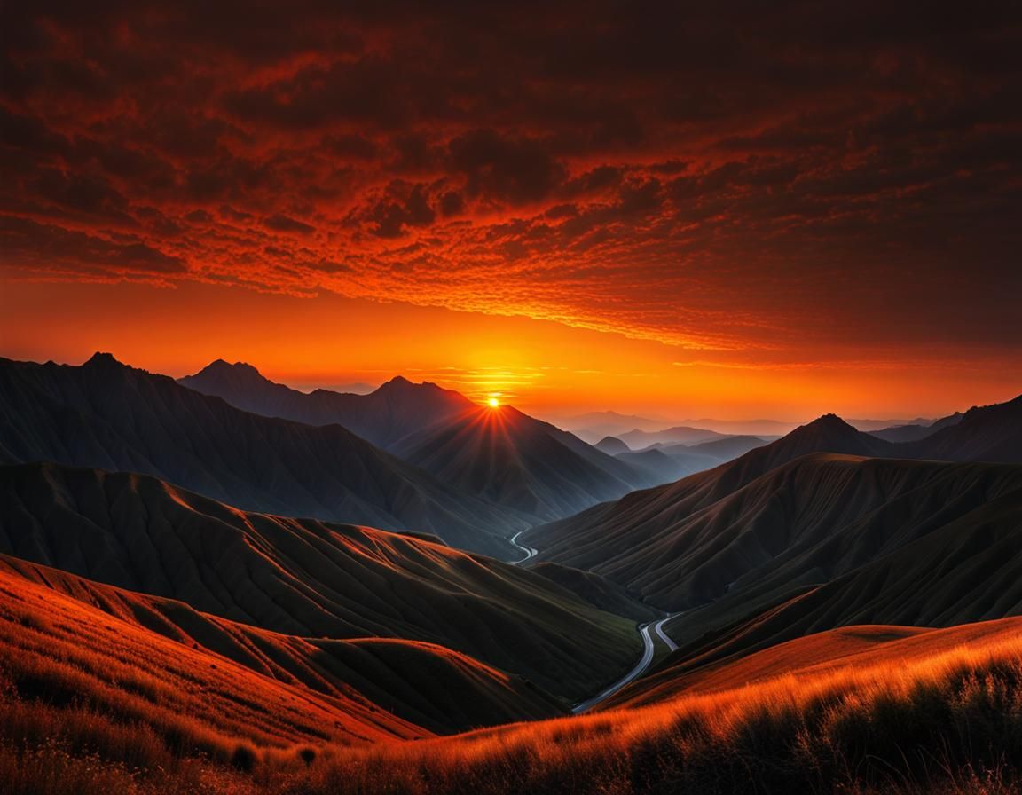 Vibrant Summer Sunrise Over Orange-Lit Mountains