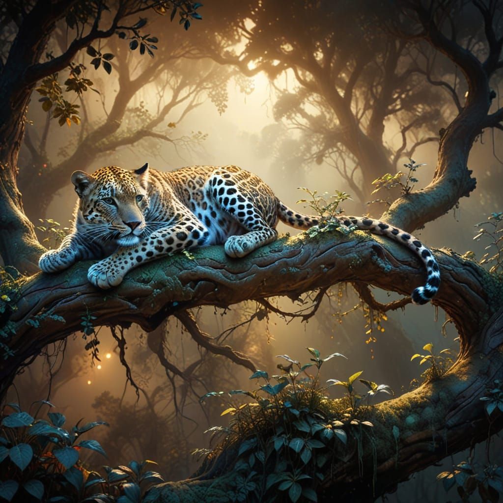 Leopard in a Tree, Hyper-Realistic Digital Art