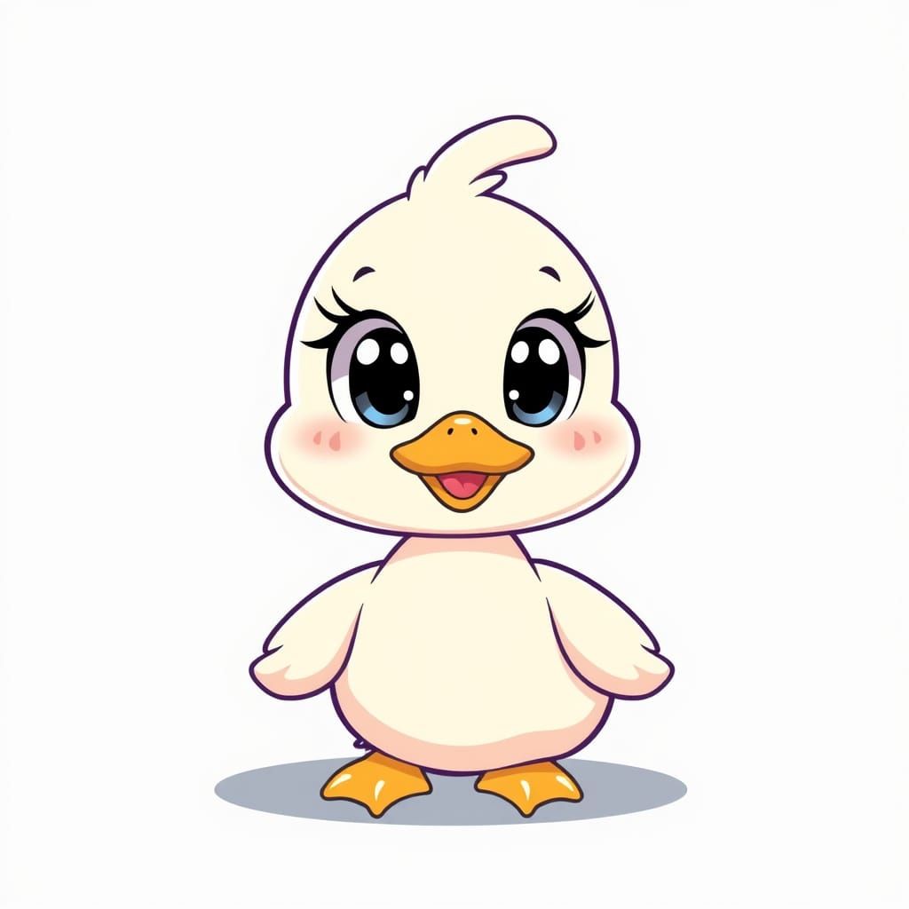 Chibi Duck with Big Eyes in Kawaii Style