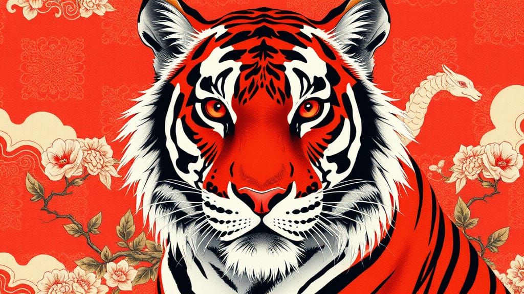 Elegant Tiger Portrait in Chinese Paper Style