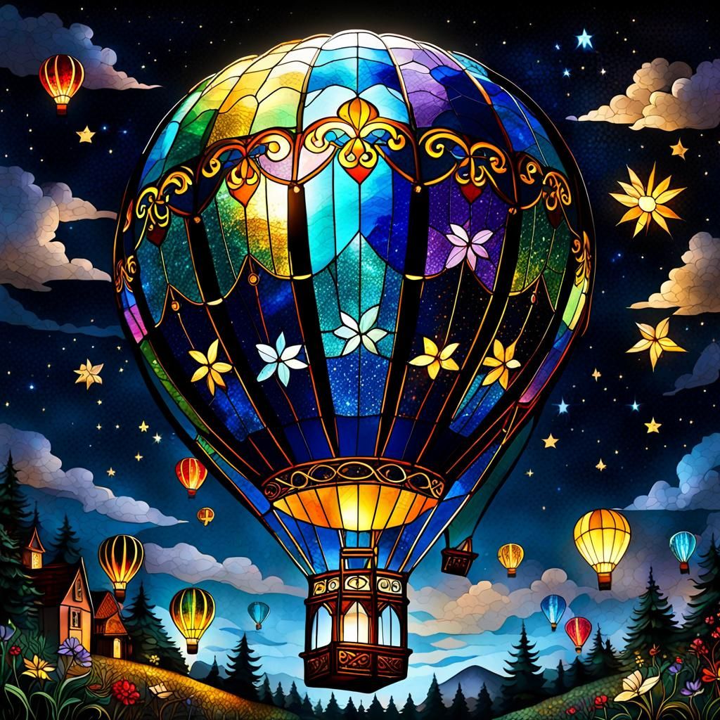 Stunning Nighttime Stained Glass Hot Air Balloon