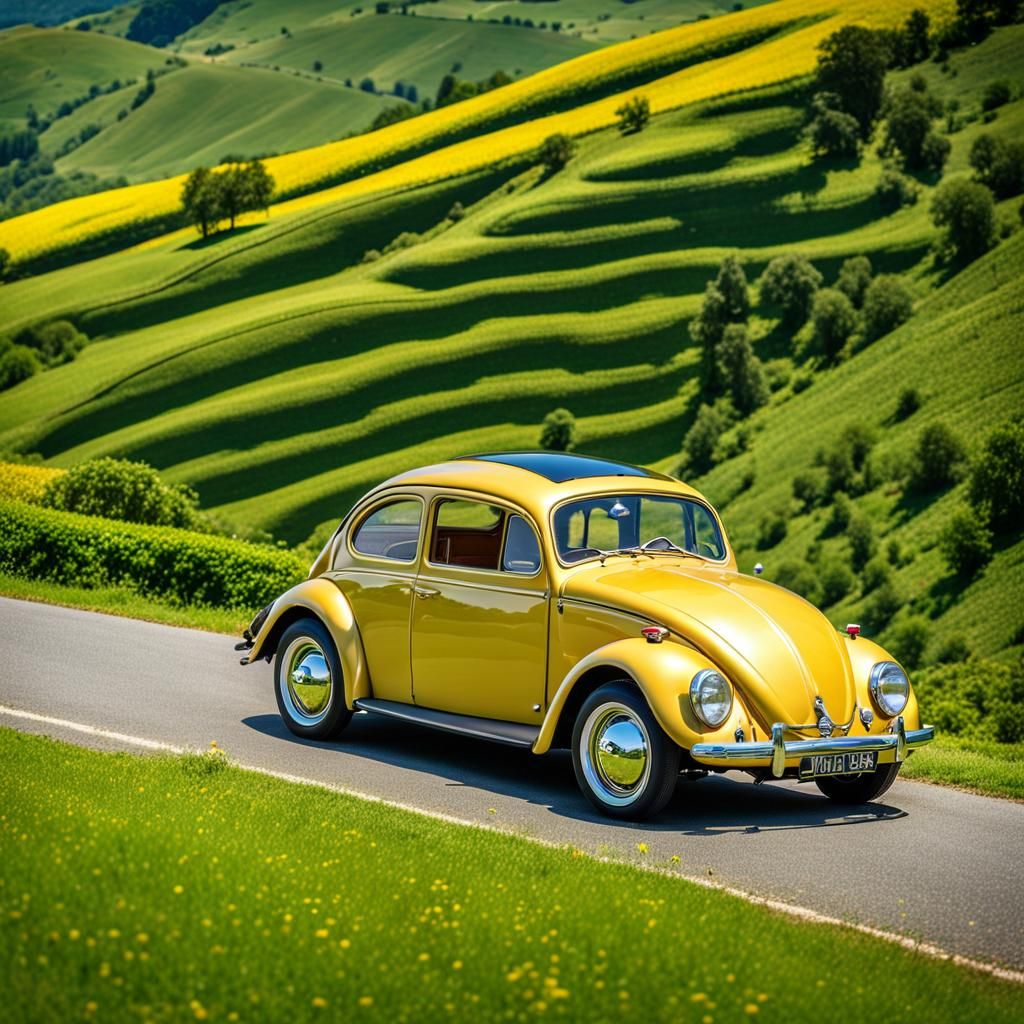 Classic 1930s Volkswagen Beetle Shining in Golden Light