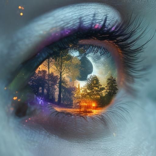 Luminous Full Moon Emerging Through Dark Forest