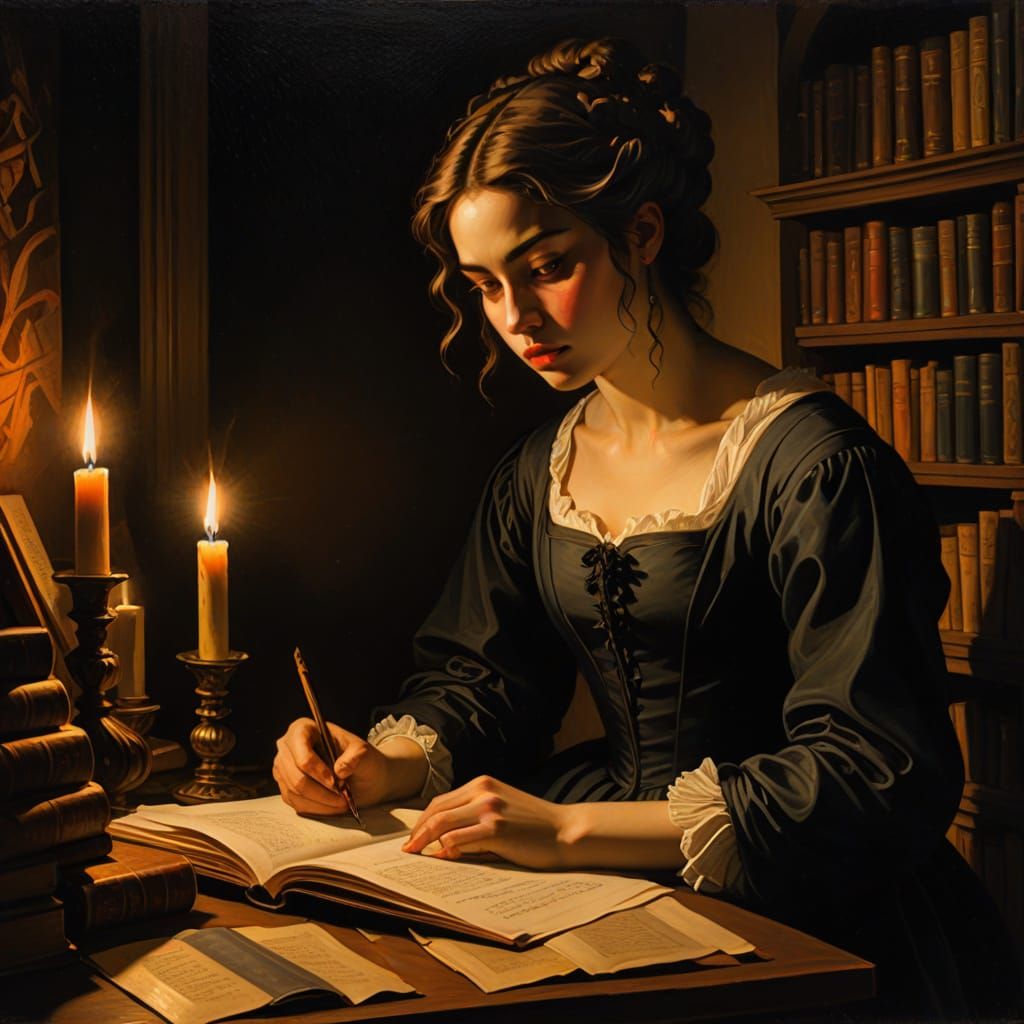 Baroque Masterpiece of a Young Woman Reading in a Dimly Lit ...