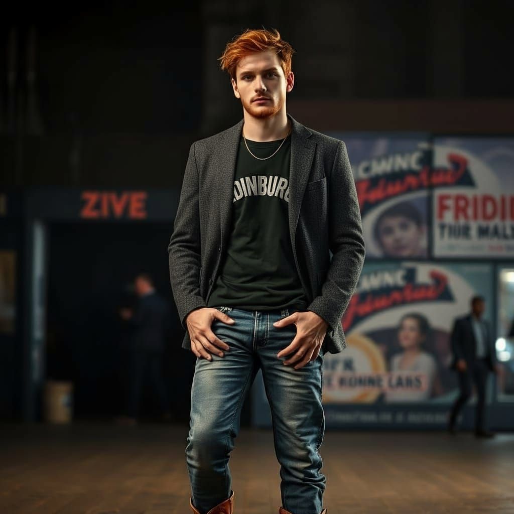 Handsome Man in Acid Wash Jeans and Cowboy Boots