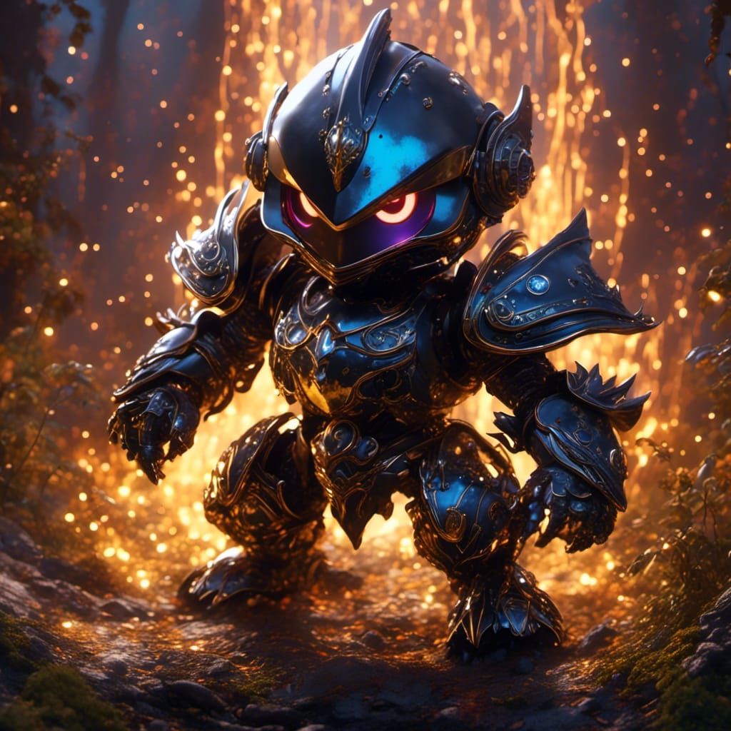 Vibrant Chibi Knight in Whimsical Rococo Black Suede