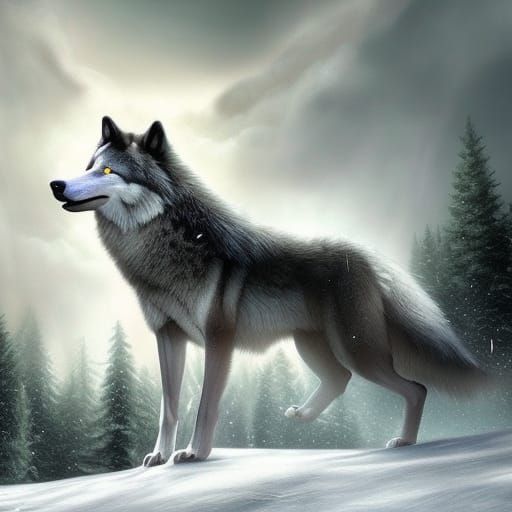 Majestic Timber Wolf in Electrifying Storm