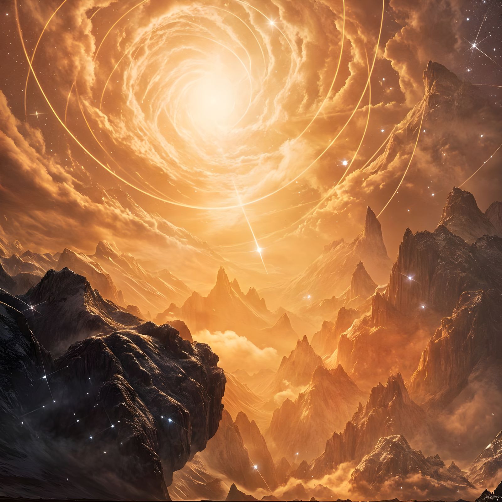 Starry Mountain Peak Inspired by Bierstadt