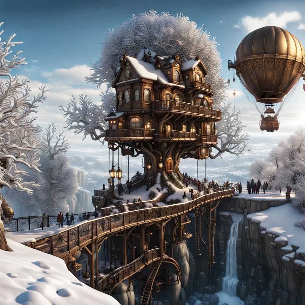 Steampunk Winter Wonderland in Dark Fantasy Style