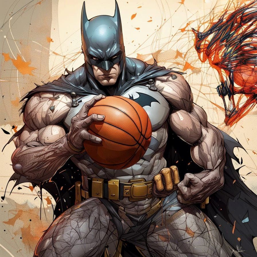 Batman Portrait with Basketball in Digital Art Style