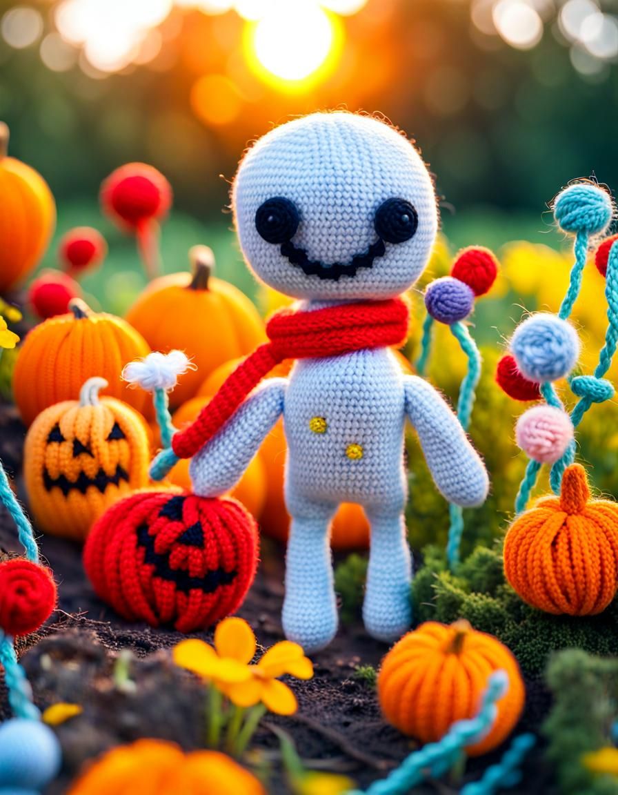 Cute Knitted Halloween Voodoo Doll in Amigurumi Style