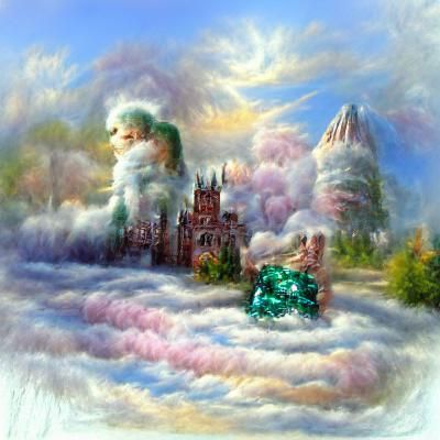 Humanoid Castle Emerald Gem With Fluffy Cloud in the sky