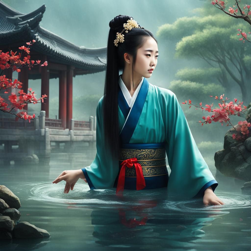 Chinese Goddess Awakens from Water's Embrace