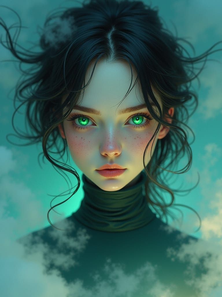 Ethereal Woman in Mystical Landscape