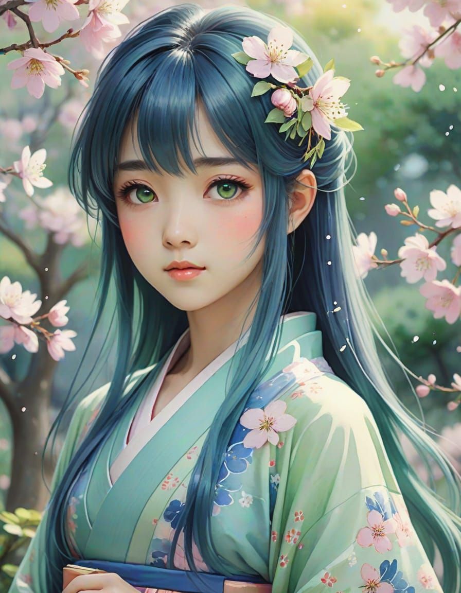 Japanese Princess in Soft Watercolor Anime Style