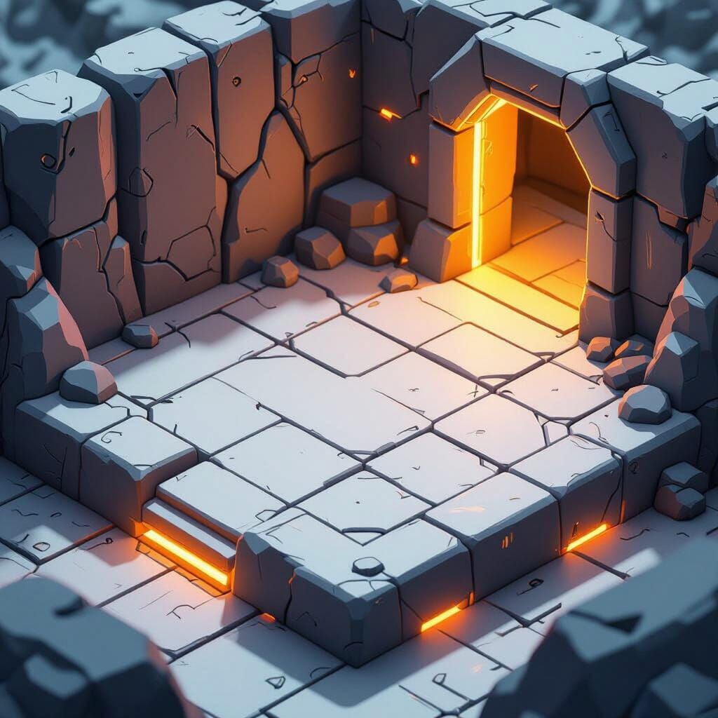 Isometric Alien Mineral Base Platform with Glowing Edge