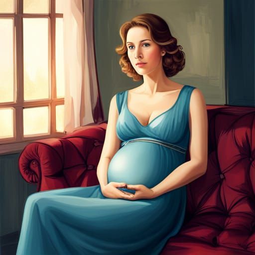 Serene Pregnant Mother in Soothing Blue