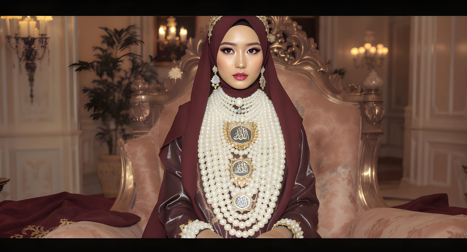 Elegant Woman in Hijab with Pearl Body Chain