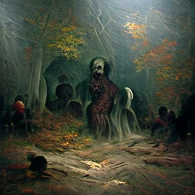 Dark Mystical Forest in a Horror Art Style