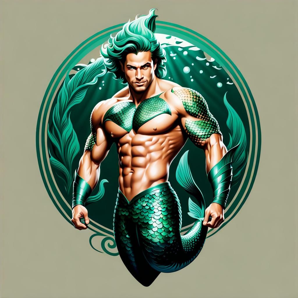 Merman Starbucks Icon in Aquatic Style