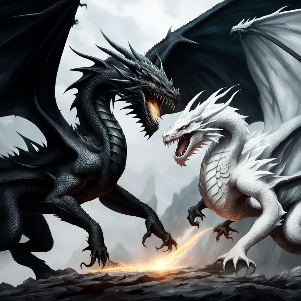 Epic Fantasy Battle: Black Dragon vs White Dragon