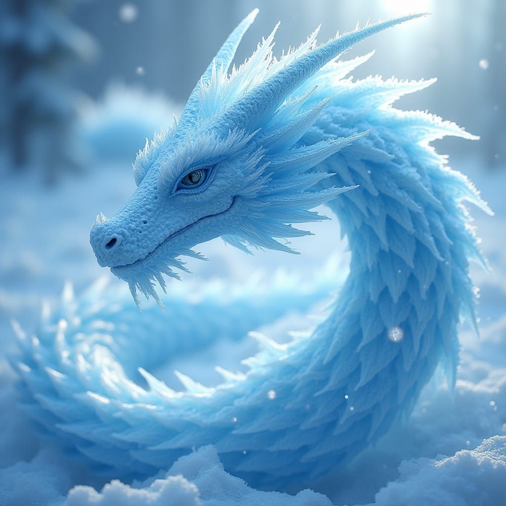 Winter Ice Dragon in Ethereal Aurora Borealis