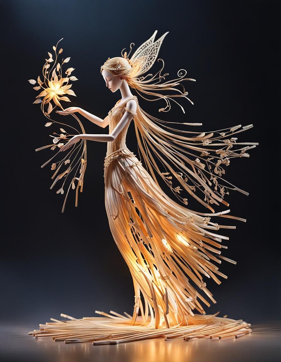 A stunning fairy made entirely from an arrangement of matchsticks