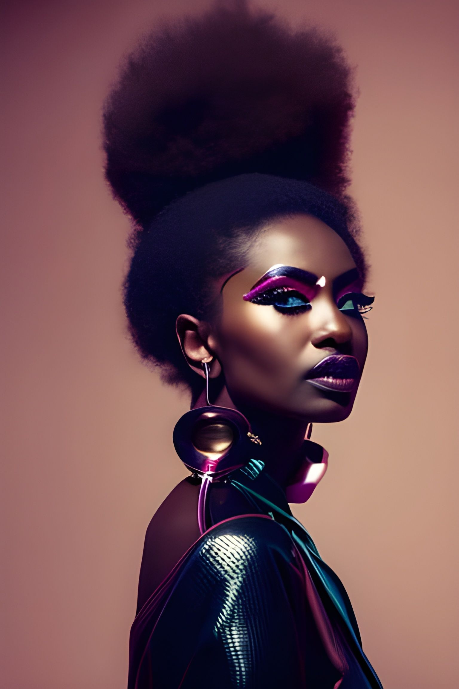 Glamorous Cyberpunk Bohemian Lady in Exotic Afro Attire