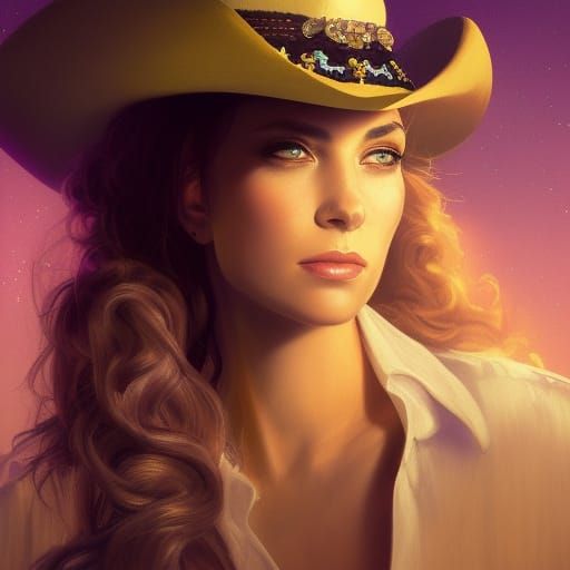 Fantasy Cowgirl Portrait Under Yellow Moon