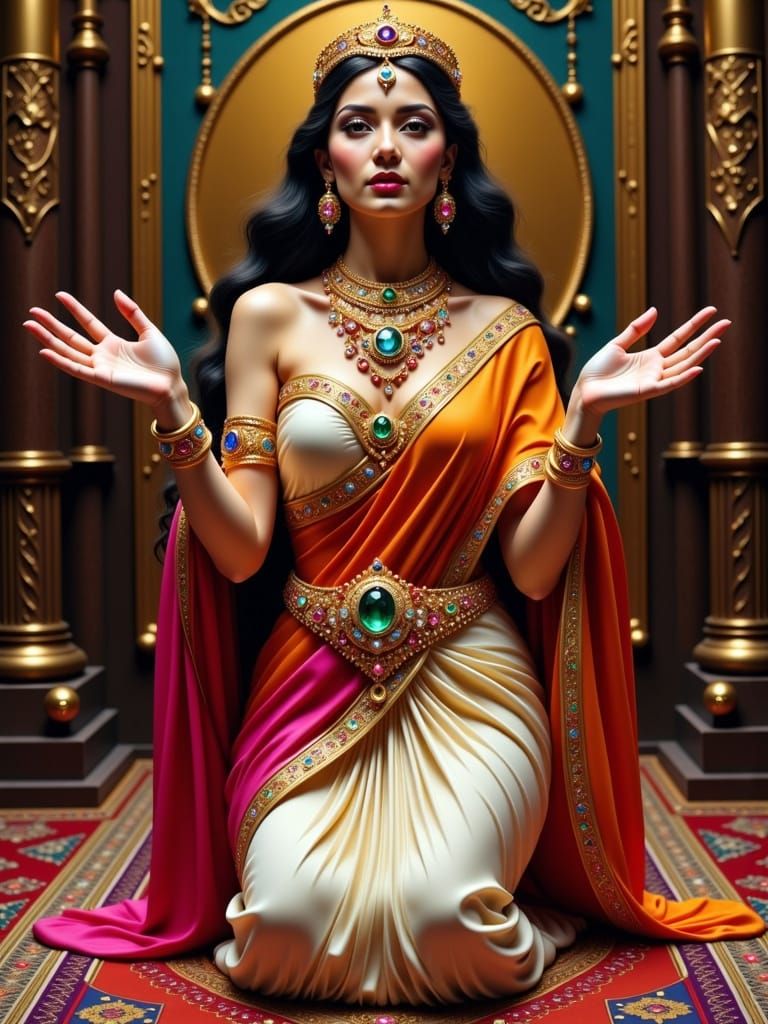 A Royal Princess of Ancient India in Glorious Jeweled Attire