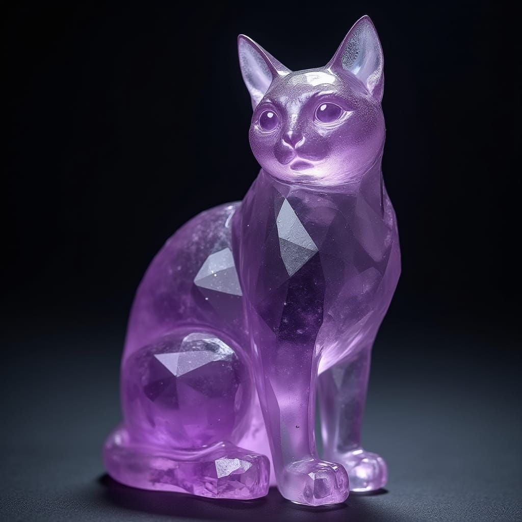 Amethyst Quartz Crystal Cat in Dreamlike Style