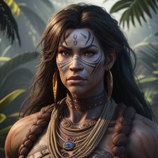 Muscular Tribal Warrior in a Vibrant Jungle