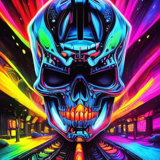 Neon Futuristic Artwork with Glowing Blue Letters and Vibran...