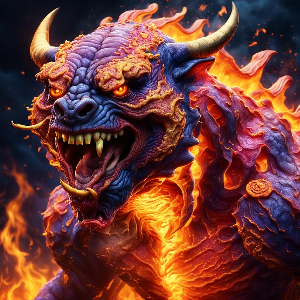 Sizzling Beast Charges in Blazing Fantasy Scene