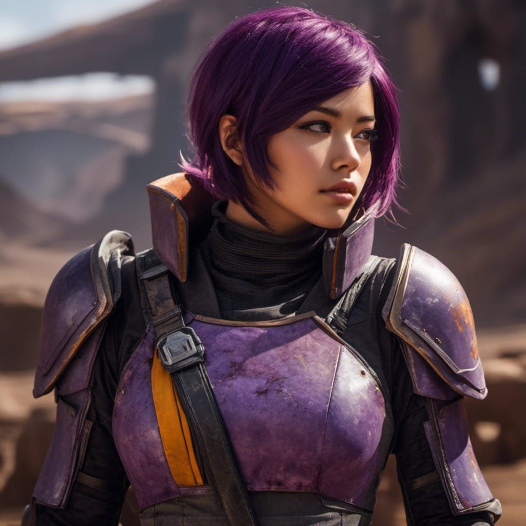 Sabine Wren Wears Dark Armor in Photorealistic Style