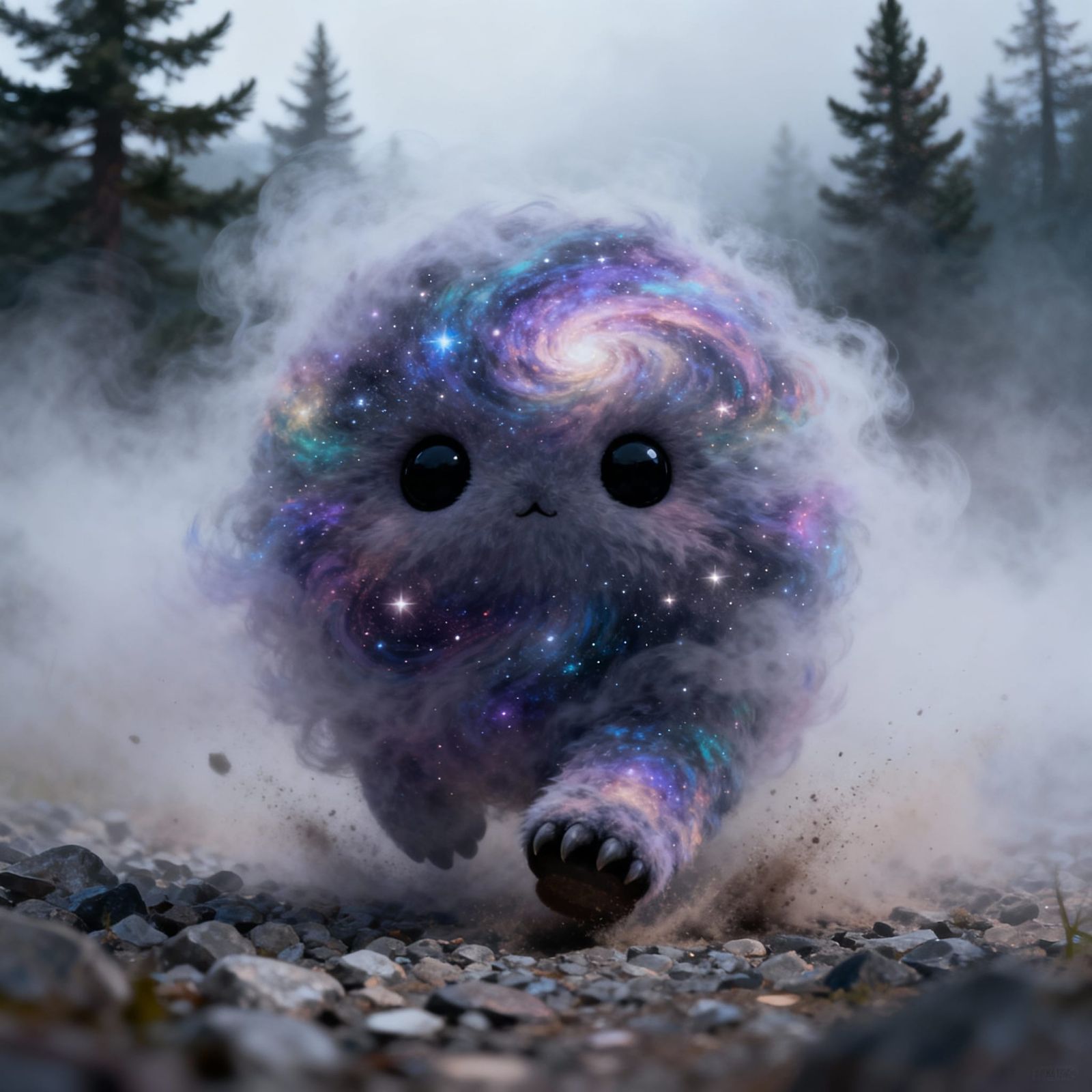 Fuzzy Galaxy Creature Emerging From Mist