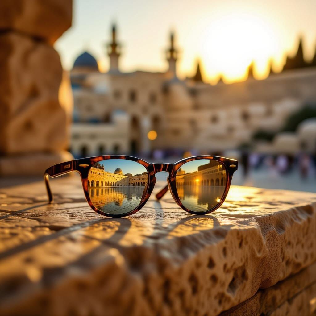 Glasses Reflecting the Second Temple in Sunlight