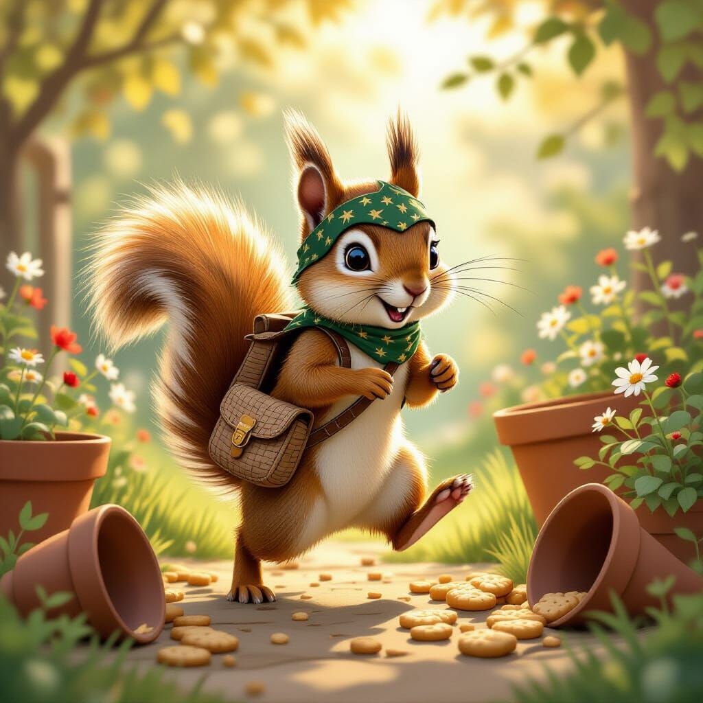 Whimsical Squirrel Bandit in Golden Light