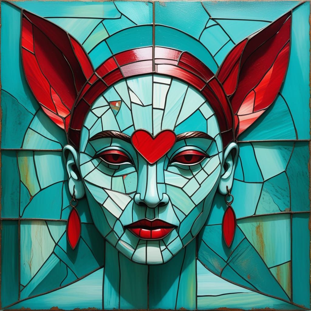 Stained Glass Ears in Oil Painting Style