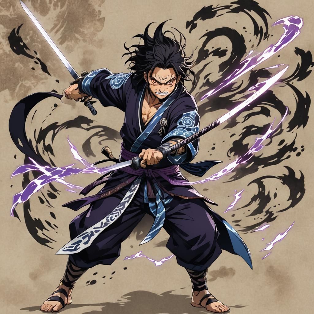 Surreal Demon Slayer Kokushibo in Intense Battle Stance