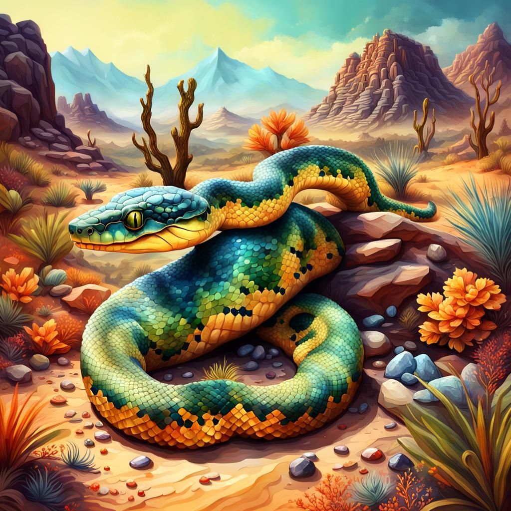 una serpiente con escamas hechas de piedras preciosas de var...