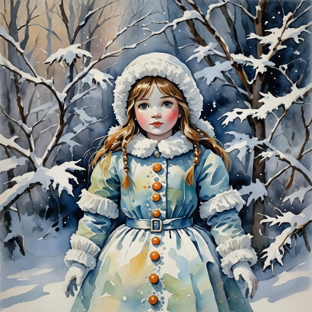 Epic Snow Scene in Vibrant Gouache Brushstrokes