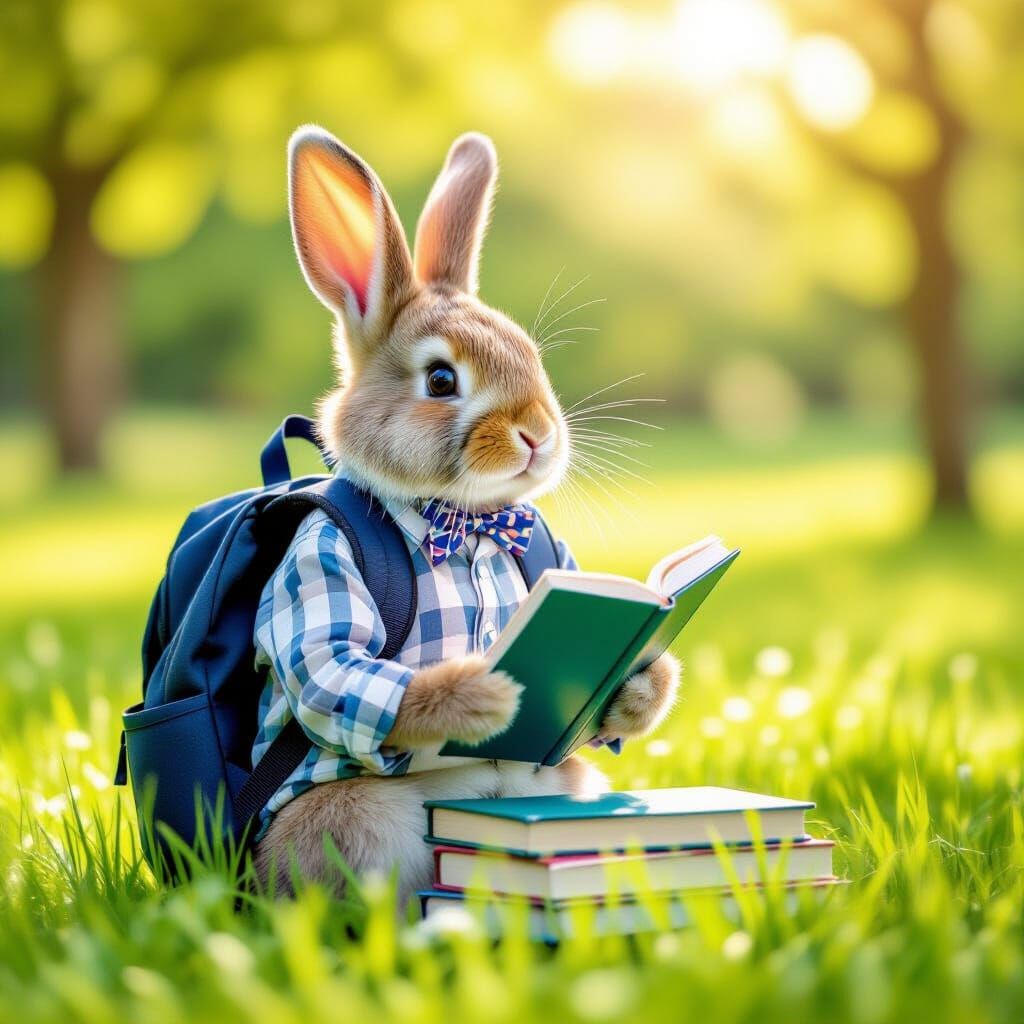 Back to School: A Cheerful Cartoon Bunny