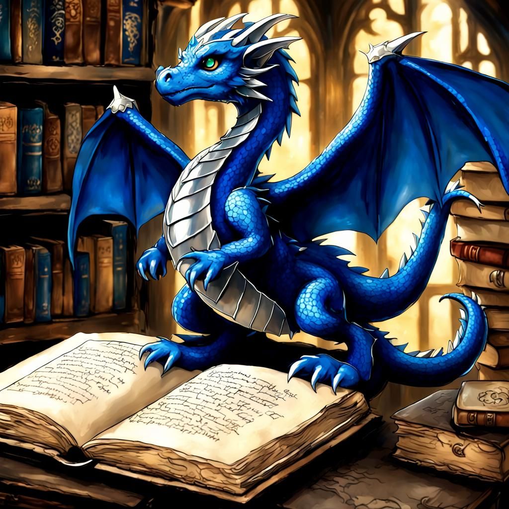 Surreal Ravenclaw Dragon Amidst Ancient Tomes