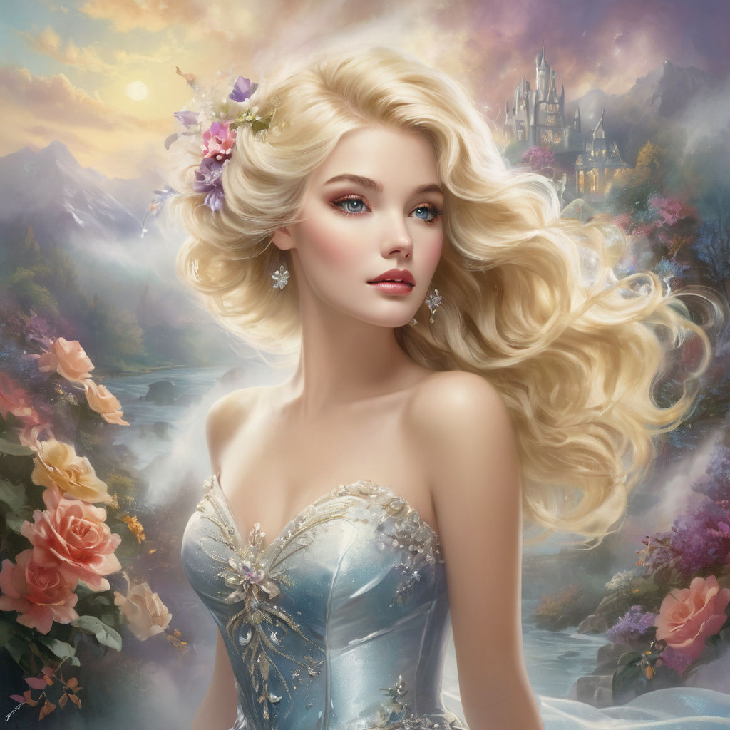Ethereal Blonde Goddess in Whimsical Fantasy