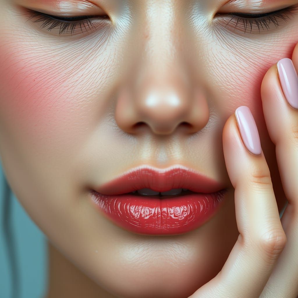 Asian Woman's Dewy Skin in Editorial Style
