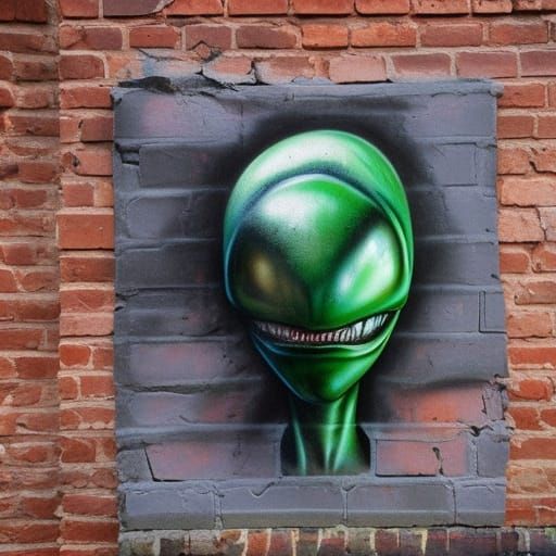 Stunning Hyperrealistic Masterpiece of Alien Graffiti