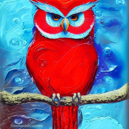 Red Owl in a Neo-Impressionist Oil Painting