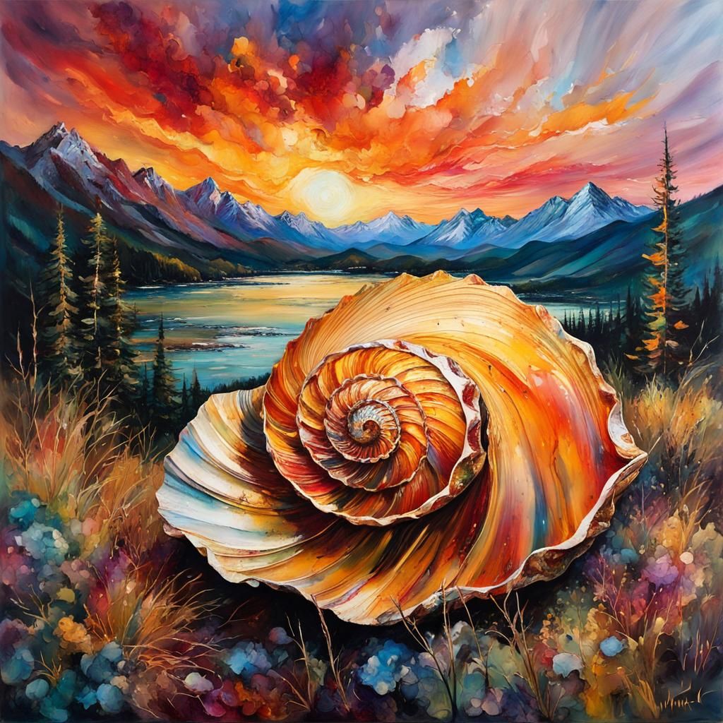 Serene Shell Oasis Amidst Majestic Mountains