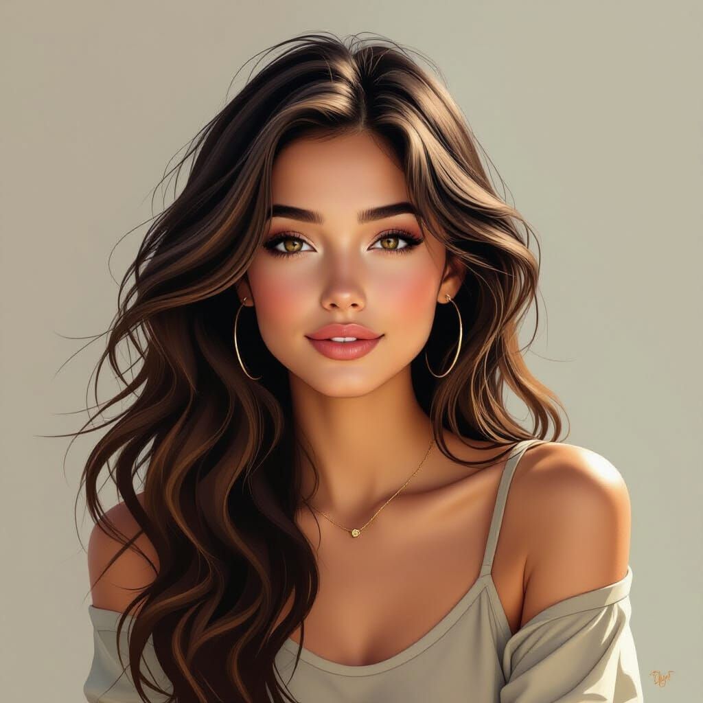 Realistic Portrait of a Woman with Flowing Hair